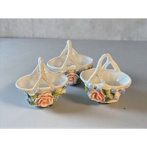 VTG Made in Germany Porcelain Floral Mini Basket Set – Cottagecore Rose Trio